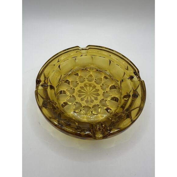 Vintage Anchor Hocking Fairfield Amber Gold Starburst 6" Ashtray Heavy MCM - Picture 2 of 6